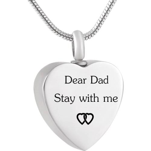 Persoinzed Engrave"Dear Dad Stay with me"Heart Cremation Necklace for Family Memorial Ashes Keepsake Jewellery