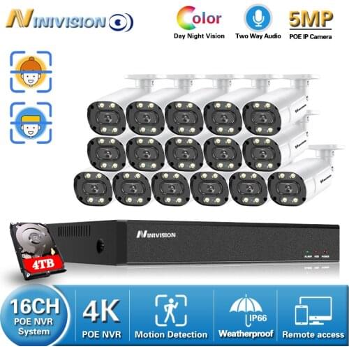 4K POE CCTV System 16CH NVR Security Camera System 16 X 5.0MP Two Way Audio Outdoor Waterproof Video Surveillance Camera Kit