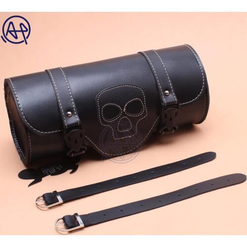 Brand New PU Black Front Fork Skull Logo Tool Bag Luggage Saddle Bag For Harley Chopper Bobber Cruiser Softail Sportster Honda