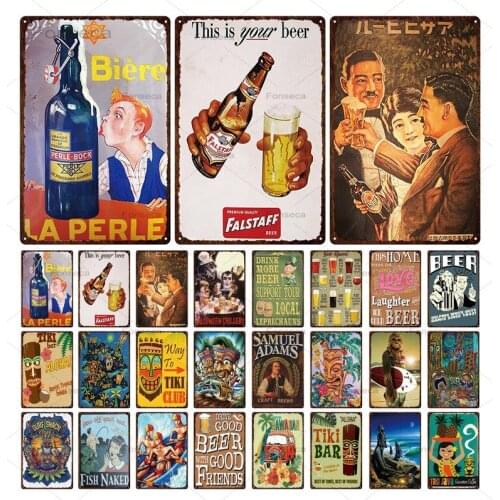 Tiki Bar Beer Metal Sign Wine Whiskey Rum Plaque Retro Bar Pub Club Manhole Wall Decoration Iron Plate Art Poster 20*30CM