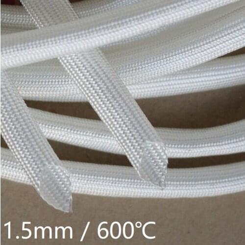 Fiberglass Tube 1.5mm High Temperature Chemical Glass Fiber Braid Sleeve Soft Wire Casing Insulated Pipe Protect 600Deg.C White