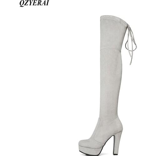 Top Faux Suede Women Thigh High Boots Stretch Slim Sexy Fashion Over the Knee Boots Female Shoes High Heels Black