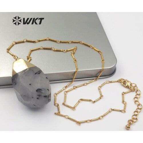 WT-N1147 Black Rutilated Quartz Necklace Faceted Raw Crystal With Gold Capped Healing Quartz Jewelry For Women Fashion Necklace