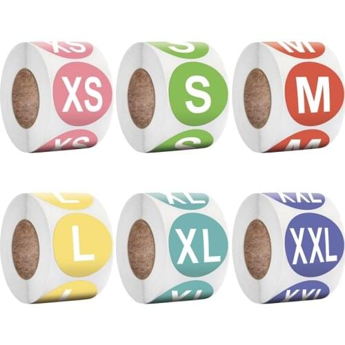 New XS/S/M/L/XL/XXL 6 Models Colorful Round Clothing Size Label Stickers 1 Inch/500pcs for clothing Shoes Hat Underwear Bra Tags