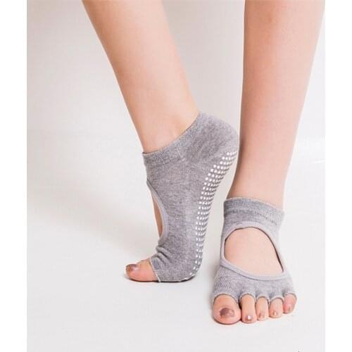 Yellow Pink Women Yoga Backless Five Toe Anti-Slip Ankle Grip Socks Dots Pilates Fitness Gym Socks Ladies Sports Socks