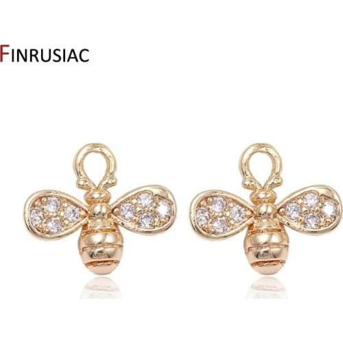 10*8mm Small Mini Bee Pendant For Earring Charms 14k gold plated inlaid zircon Bee charm wholesale