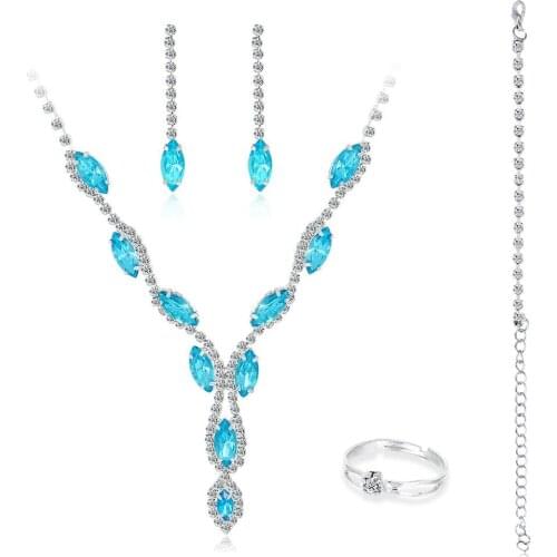 10pcs/lot Shiny Romantic Luxury Sapphire Necklace Earrings Ring Bracelet For Wedding Bridal Gift Jewelry Set