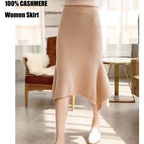 100% cashmere skirt women fishtail Autumn and winter knitted Warm new high-waist hips skirt