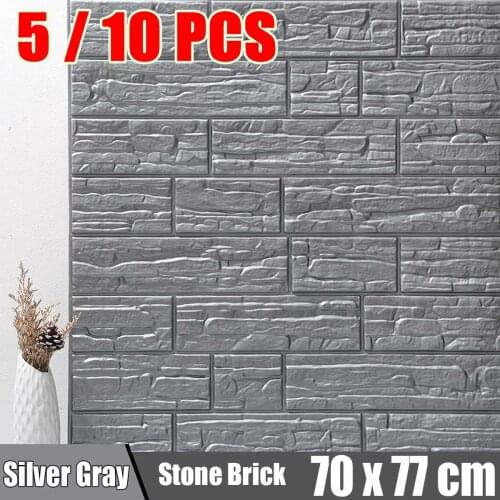 5/10PCS 3D Brick Wall Stickers DIY Decor Self-Adhesive Waterproof Wallpaper For Kids Room Bedroom 3D Wall Sticker Brick 70x77cm