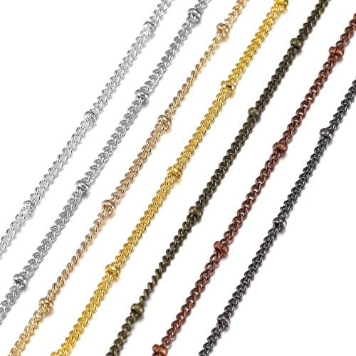 5 Meters 1.35 1.45 mm Necklace Bracelet Chains Flat Oval Link Chains with Beads Station Ball For DIY Jewelry Making Findings