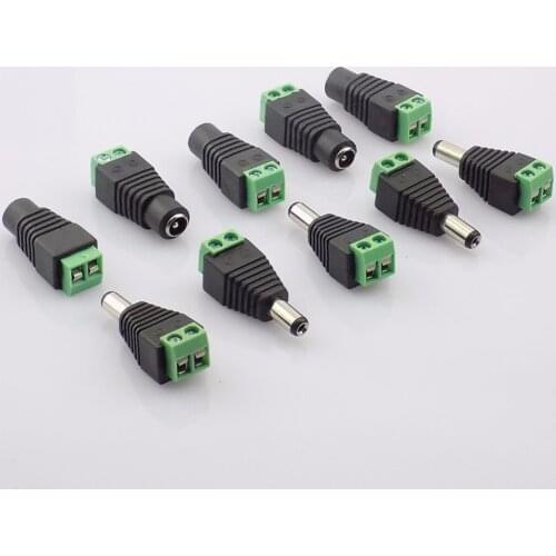 5pcs 5.5mm x 2.1mm Female Male DC Power Plug Adapter for CCTV Cameras Single Color LED Lamp Strip