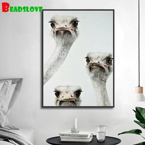 5d diamond painting Full drill square round Ostrich family avatar rhinestones diamond embroidery mosaic cross stitch decoration