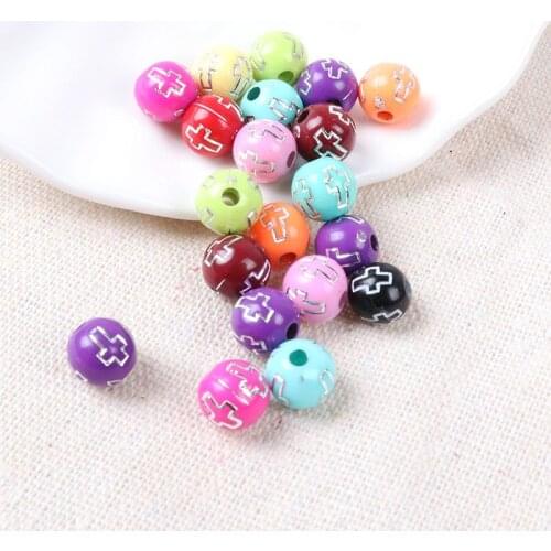 Acrylic Cross pattern colourful Loose Beads Circular Mixed For Jewelry making DIY 200pcs 8mm Dia AL2