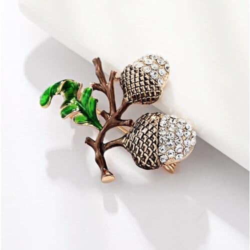 Rhinestone Pine Tower Enamel Brooches Men Womens Alloy Plants Weddings Banquet Party Brooch Oak Acorns