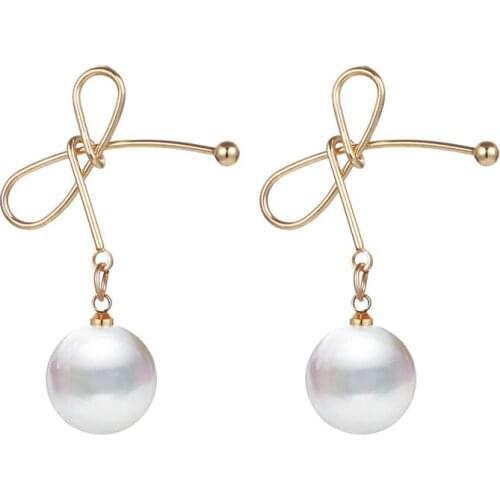 ES1146 Pearl Bow Sweet Temperament Earrings For Women Girl Fashion Jewelry Simple Pearl Drop Earrings pendientes mujer moda 2019