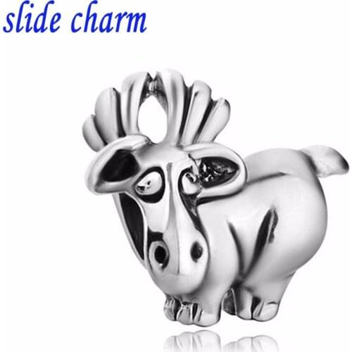 Slide charm New popular jewelry black and white deer charm beads fit Pandora bracelet