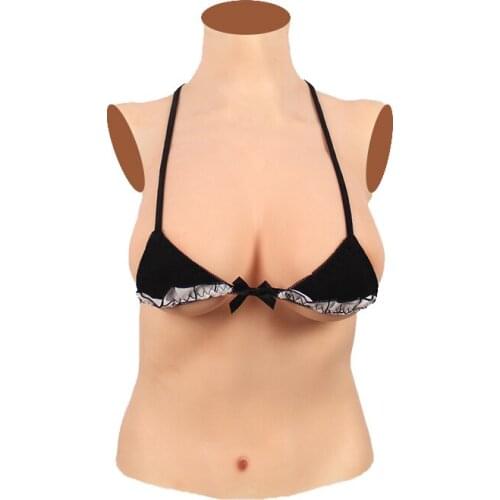 Artificial Silicone Breast Forms High Collar Realistic Half Bodysuit For Cosplay Transgender Drag Queen Crossdresser Shemale