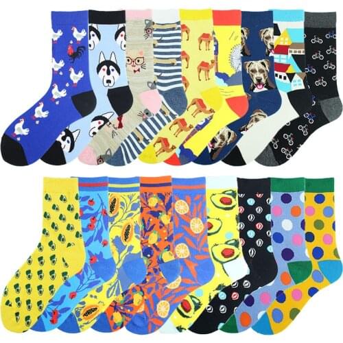 Art Personality Fruit Funny Socks Women Happy Dress Pug Cat Cock Avocado Dot Cute Sokken Harajuku Divertidos Skarpetki Meias