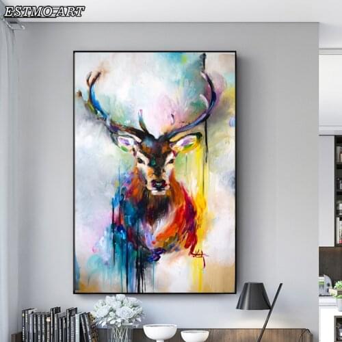 Canvas Painting Graffiti Art Animal Colorful Deer Posters and Prints Abstract Wall Art Picture for Kid Bedroom Home Decor Poster