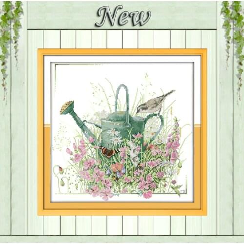 Flowers Gardening bird diy Painting Counted Printed on canvas DMC 14CT 11CT chinese Cross Stitch Needlework Kits Embroidery Sets