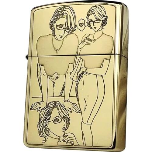 Zorro Kerosene Lighter Pure Copper Brass Carving Classic Beautiful Teacher Girl Pattern Gasoline Lighter Men Gift Outside Tool
