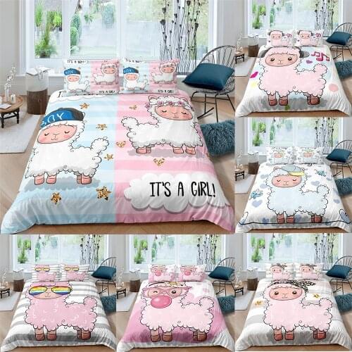 ZEIMON Cute Sheep 3D Bedding Sets Cartoon Kids Boy Girl Duvet Quilt Cover Set Pillowcase King Queen Single Size 2/3Pcs