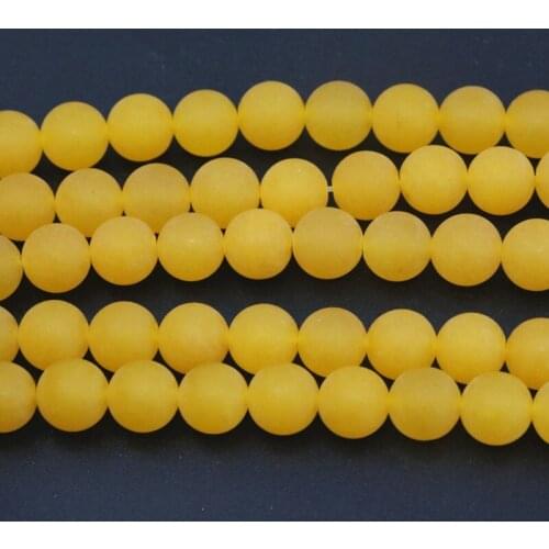 Natural Stone Round Loose Beads Frosted Matte Jades Jaspers 6 8 10 12mm Yellow Chalcedony DIY Jewelry Making Finding 15inch A12