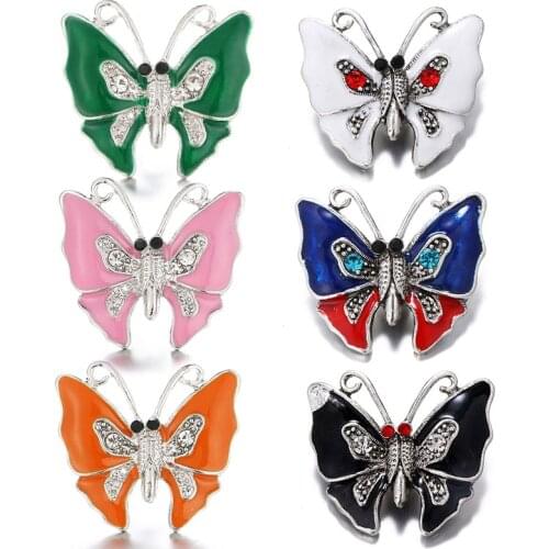 KZ1611 New Beauty Rhinestone Oil butterfly 18MM snap buttons fit DIY snaps bracelets necklaces jewelry wholesale trendy