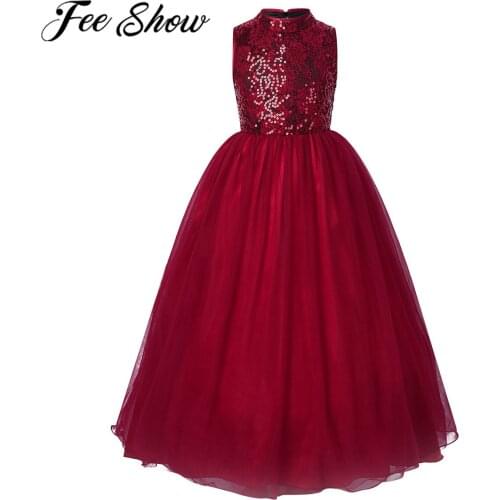 Girls Summer Dresses For Party Full Length Sequined Sleeveless Formal Elegant Dress Princess Wedding Kids Flower Dress Ball Gown