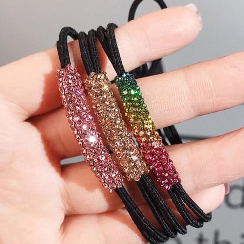 2021 Hot Sale Korean Rhinestone Elegant Scrunchies Women Girls Elastic Hair Rubber Band Accessories Tie Hair Ring Rope Headdress