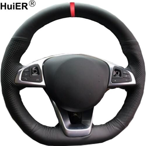 HuiER Hand Sewing Car Steering Wheel Cover For Mercedes-Benz C200 C250 C300 B250 B260 A200 A250 Sport CLA220 Red Marker Non-slip
