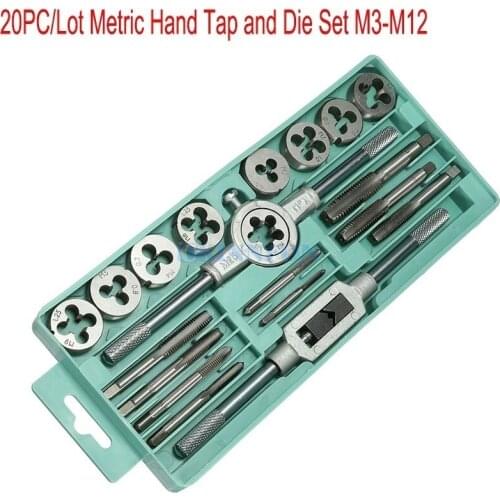 DHL 50Set* 20Pcs/Set Metric Hand Tap and Die Set M3-M12 Screw Thread Plugs Straight Taper Reamer Tools