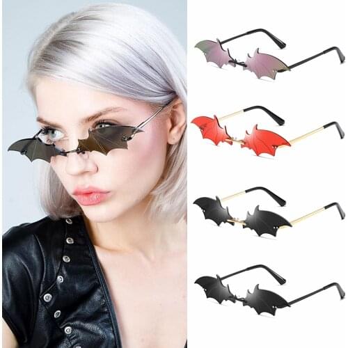 Fashion Rimless Men Sunglasses Women Trendy Bat Shaped Sun Glasses Female Male Vintage Black Mirror Shades Eyewear Streetwear