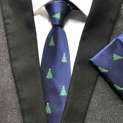 Men Luxury Ties Set Fashion Christmas Tree Embroidered Neckties with Pocket Square