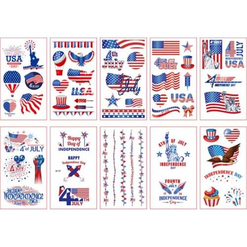 10 Sheets Independence Day Tattoo Stickers American Flag Stickers Independence Day Temporary Tattoo Stickers Patriotic Tattoos