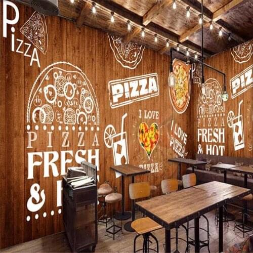 Nostalgic wooden board pizza shop background wall professional production mural wholesale wallpaper mural poster photo wall