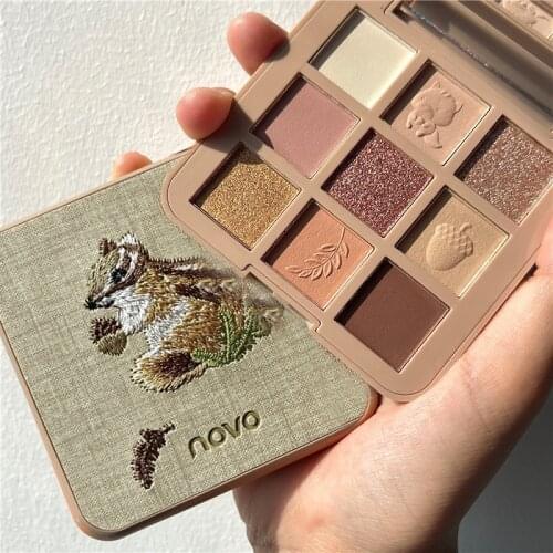 NOVO 9 Colors Animal Embroidery Eyeshadow Palette Matte Glitter Cute Eyeshadow Makeup Palette Long-lasting Nude Eye Pigments