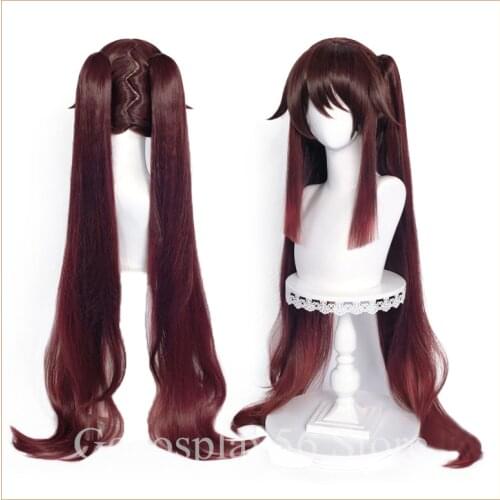 Genshin Impact HUTAO Wig Cosplay Gradient Brown 110CM Long Ponytails Z-shaped Scalp Twin Pigtails Heat Resistant Hair Role Play
