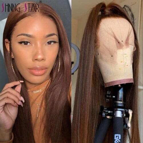 Transparent Lace Front Human Hair Wigs Blonde Brown Human Hair Wig Chocolate Color Straight Lace Front Wig Women Peruvian Remy