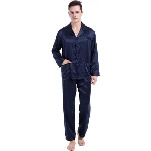 Mens Classic 100% Real Silk 19 Momme Long Sleeve Lounge Soft Comfortable Pajama Set Sleepwear Pajamas For Men
