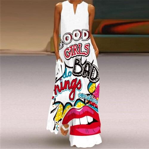 Printed Dresses Butterfly Elegant Beach Women V-Neck Casual Sleeveless Summer Long Dress 2021 Hawaii Plus Size Fashion Sundress