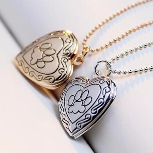 SUTEYI Photo Frame Memory Locket Necklace Gold Silver Color Pendant Pet Cat Dog Paw Footprint Necklace Jewelry Mothers Day Gift