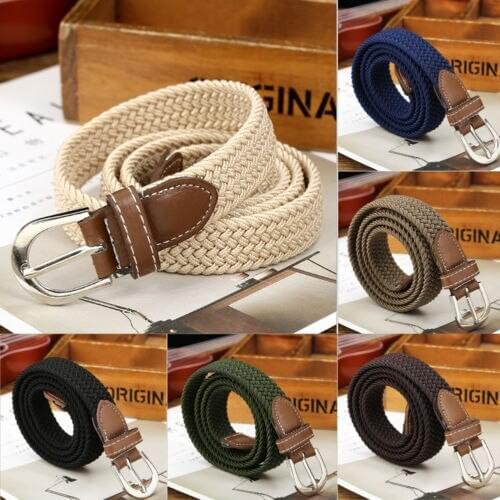 6 Colors Men Women Fashion Braided Elastic Woven Canvas Buckle Belt Waistband Waist Straps All-matched
