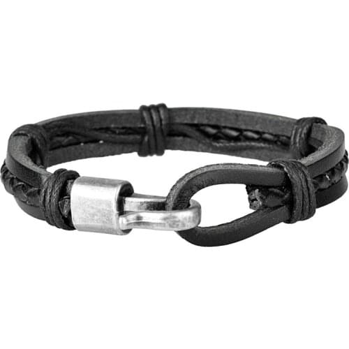 Retro simple hook bracelet braided Genuine Leather Bracelets For man Punk style jewelry Charm Bangles Male Wrist Band Gifts