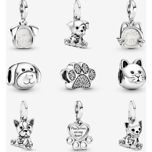 Original 925 Sterling Silver Charm Dog Puppy Cat Paw Pendant Charms Fit Pandora Bracelets Necklaces Diy Jewelry For Women