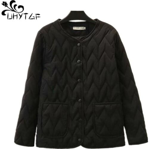 UHYTGF Women Winter Jacket Fashion Warm Thin light Short Coat Female down Cotton Coat Woman Korean Wild Parka plus size 4XL X499