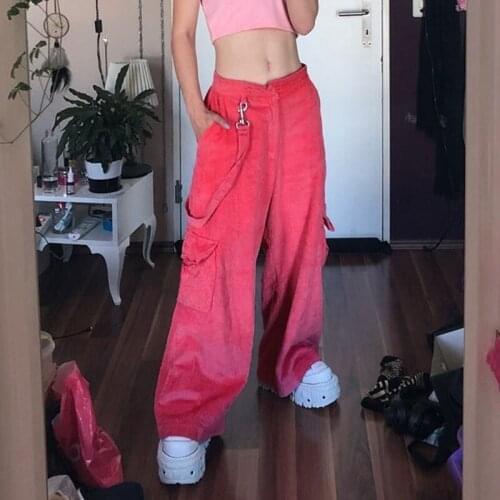 2020 Spring Pink Corduroy Pants Women High Waist Streetwear Clothes Loose Trousers Women Hip Hop Style Pants