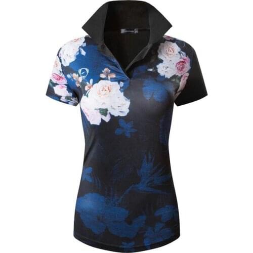 Jeansian Asian Style Womens Casual Short Sleeve T-Shirt Tee Floral Print Polo Shirts Tshirt Golf Polos Tennis Badminton SWT301