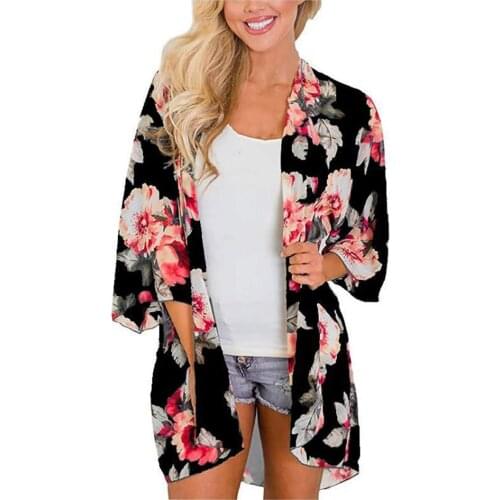 Floral Printed WomenBlouses Kimono Cardigans Loose Shawl Beachwear Boho Girl Top Casual Blouse Swimwear Fashion Ladies Cardigan