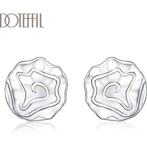 DOTEFFIL New Trendy Earrings 100% Real 925 Silver Rose Flowers Elegant Soft Winding Stud Earrings for Women Jewelry